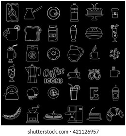 white stripe pattern coffee shop icons. In vector style 