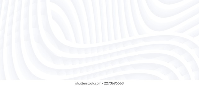 Fondo rayado blanco, trineos ondulados 3d fondo abstracto gris blanco elegante patrón, ilustración vectorial.
