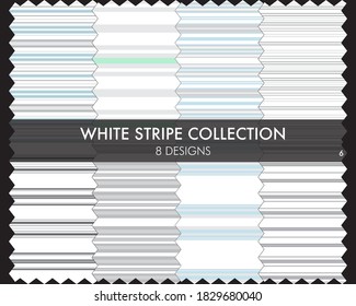 White striped seamless pattern collection includes 8 designs for fashion textiles, graphics