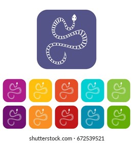 White striped snake icons set vector illustration in flat style In colors red, blue, green and other