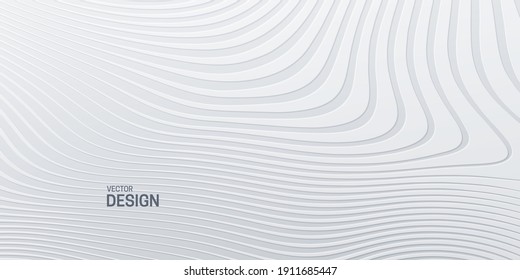 White striped texture. Abstract marbling background. Vector illustration. Smooth fluid lines pattern. Modern poster design. Trendy cover with wavy white lines