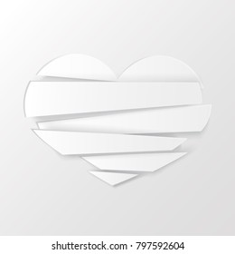 White Stripes broken heart on white background. Could be used as icon, sign, symbol, flag, sticker, badge. Vector icon. Stock clipart.