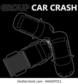 white stripes group car crash on black background In vector concept 