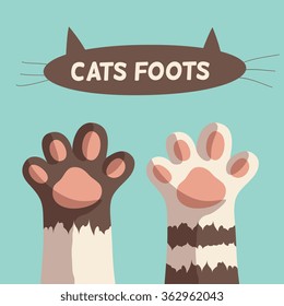 white stripes kitten paws. isolated on brown background, simple cartoon flat style, vector illustration art.