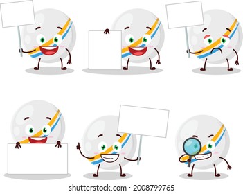 White stripes marbles cartoon character bring information board. Vector illustration