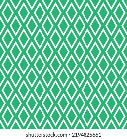 White stroke diamond shape pattern on green background. Colorful geometrical pattern. Seamless modern diamond shape design.