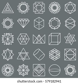 White Stroke Geometric Shapes Icons Vector Set