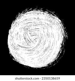 Weiße Striche malen auf schwarzem Hintergrund. Pastellschmierelement. Handgezeichnet in Kreide. Rund gestaltetes Element. Vektorgrafik, Eps10.