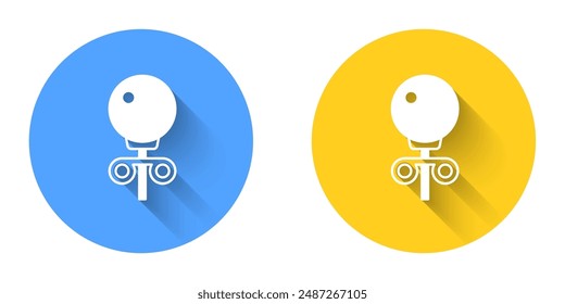 White Stud earrings icon isolated with long shadow background. Jewelry accessories. Circle button. Vector