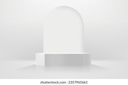 White studio with arc portal. 3d Vector illustration