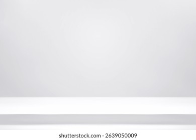White studio background. Abstract empty room with soft light for product. Simple grey neutral backdrop. Line horizon. Gray gradient background. Texture blank wall and floor. Vector illustration
