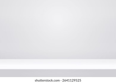 White studio background. Abstract empty room with soft light for product. Simple grey neutral backdrop. Line horizon. Gray gradient background. Texture blank wall and floor. Vector illustration