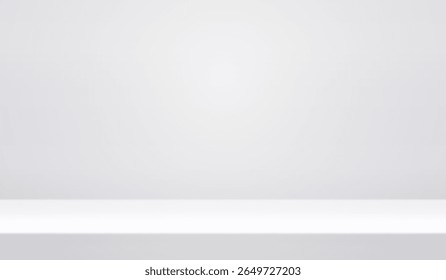 Fundo de estúdio branco. Abstrato quarto vazio com luz suave para o produto. Fundo neutro cinza simples. Horizonte de linha. Fundo de gradiente cinza. Textura em branco parede e piso. Ilustração vetorial