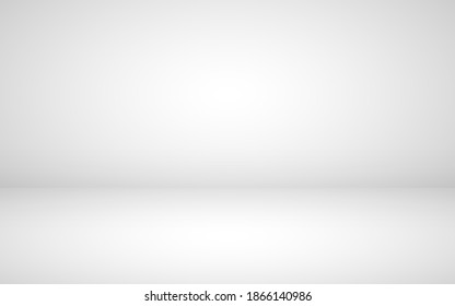 White studio background. Empty room mockup. White design template for advertising. Clean wall for displaying product. Gray neutral backdrop. Vector illustration.