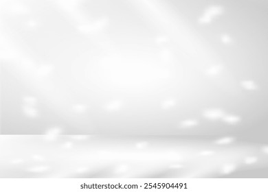 White Studio Background With Sunlight And Leaf Shadow. Minimalist. Vector Illustration. Abstract Business Wallpaper. Wall Backdrop