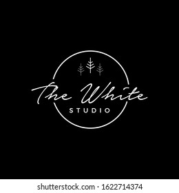 the white studio logo template,circle studio photography logo sign branding identity or commercial brand