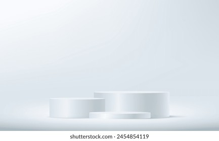 White studio room background. White and grey background vector 3d with podium. Empty room with light effect. stand for products.