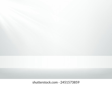 White studio room background. Space for selling products on the website. Empty room with natural light effect. stand for products. Vector illustration.