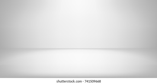 White studio room background with spotlight gradient for premium, luxury product shooting. Vector white clean light room with empty floor backdrop