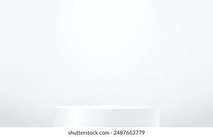 White studio room background. White background vector 3d with podium. Space for selling products on the website. Empty room with spotlight effect. Vector illustration.