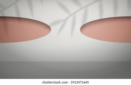 Habitación de estudio blanco con suelo vacío. Espacio claro con sombras de hojas. Muestra cosméticos premium, artículos de lujo y electrodomésticos. Vector. 