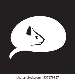 White stylized cat on black background. Vector isolated for logo or mascot.