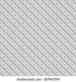 White stylized diagonal lines. Striped wallpaper. Seamless surface pattern design with symmetrical linear ornament. Stripes motif. Digital paper for page fills, web designing, textile print. Vector.