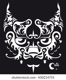 white stylized head  cat on black background
