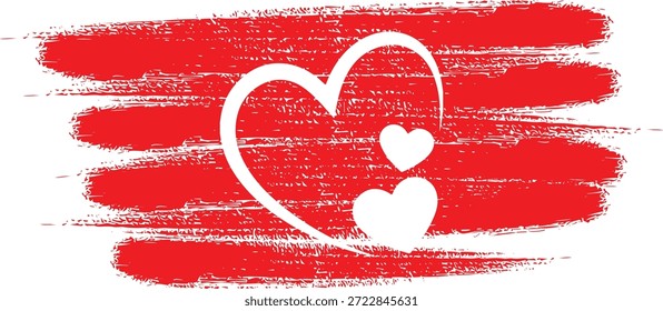 White stylized hearts design featuring family love illustrated over distressed horizontal red watercolor brush strokes valentines day design