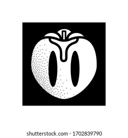 White stylized persimmon, kaki fruit  icon isolated on black background. Simple linear element.  Flat style. Vector illustration.