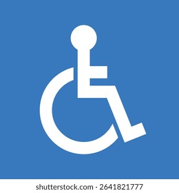 A white, stylized representation of a person in a wheelchair against a blue background. The design suggests accessibility and inclusivity for all individuals.
