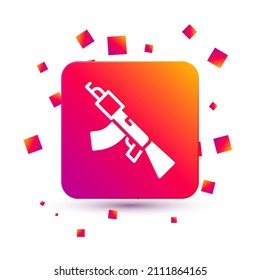Icono de pistola de subametralladora blanca aislado en fondo blanco. AK47. Botón de color cuadrado. Vector