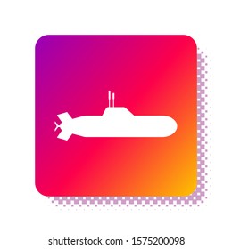 White Submarine icon isolated on white background. Military ship. Square color button. Vector Illustration