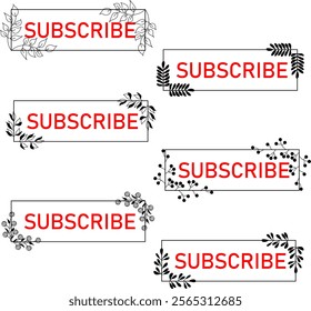 White subscribe button with black floral frames.