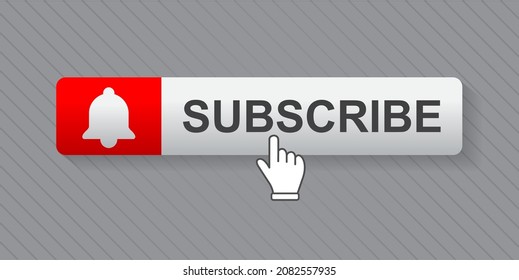 
White Subscribe Button With Hand Cursor, Social Media Concept.