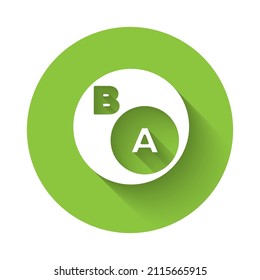 White Subsets, mathematics, a is subset of b icon isolated with long shadow. Green circle button. Vector