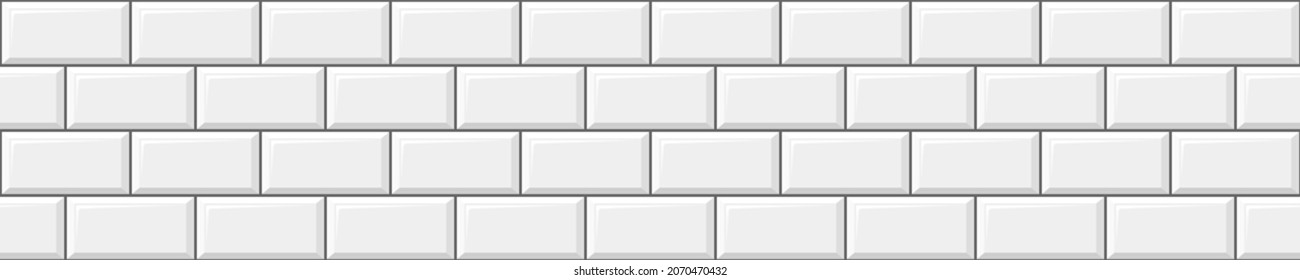 White subway tile seamless pattern. Metro stone brick wall background. Kitchen backsplash or bathroom wall or floor decoration. Vector flat illustration.