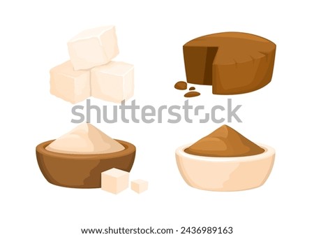 White Sugar And Brown Sugar Collection Set Cartoon Illustration Vector