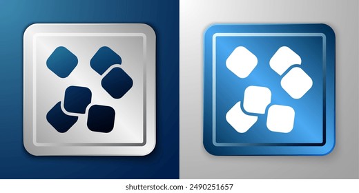 White Sugar cubes icon isolated on blue and grey background. Sweet, nutritious, tasty. Refined sugar. Silver and blue square button. Vector
