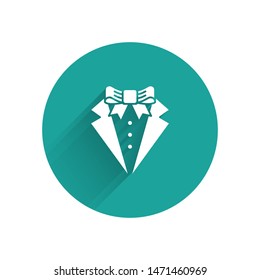 White Suit icon isolated with long shadow. Tuxedo. Wedding suits with necktie. Green circle button. Vector Illustration