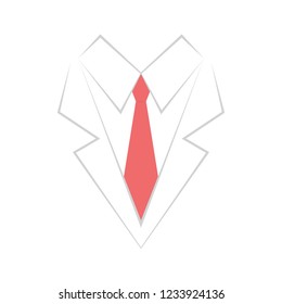 white suit and red tie