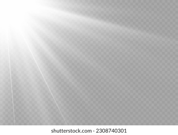 White summer sunlight burst. Magic light star, white sun rays, flash sparkles. Shiny hot star lights, summer concept gold bright and vibrant silver background. Vector illustration. 