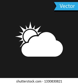 White Sun and cloud weather icon isolated on black background. Vector Illustration