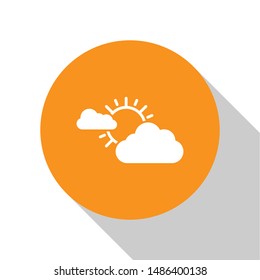 White Sun and cloud weather icon isolated on white background. Orange circle button. Vector Illustration White Sun and cloud weather icon isolated on white background. Orange circle button. Vector Illustration