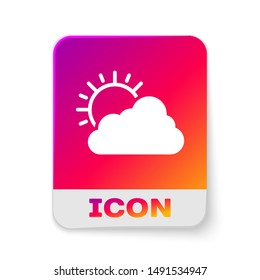 White Sun and cloud weather icon isolated on white background. Rectangle color button. Vector Illustration