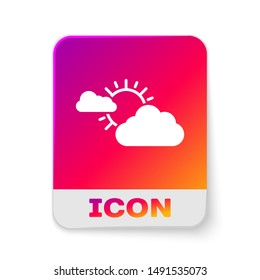 White Sun and cloud weather icon isolated on white background. Rectangle color button. Vector Illustration