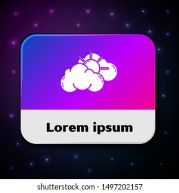 White Sun and cloud weather icon isolated on black background. Rectangle color button. Vector Illustration