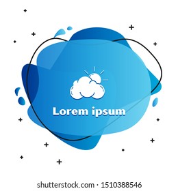 White Sun and cloud weather icon isolated on white background. Abstract banner with liquid shapes. Vector Illustration