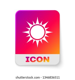 White Sun icon isolated on white background. Rectangle color button. Vector Illustration