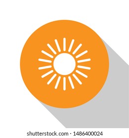 White Sun icon isolated on white background. Orange circle button. Vector Illustration